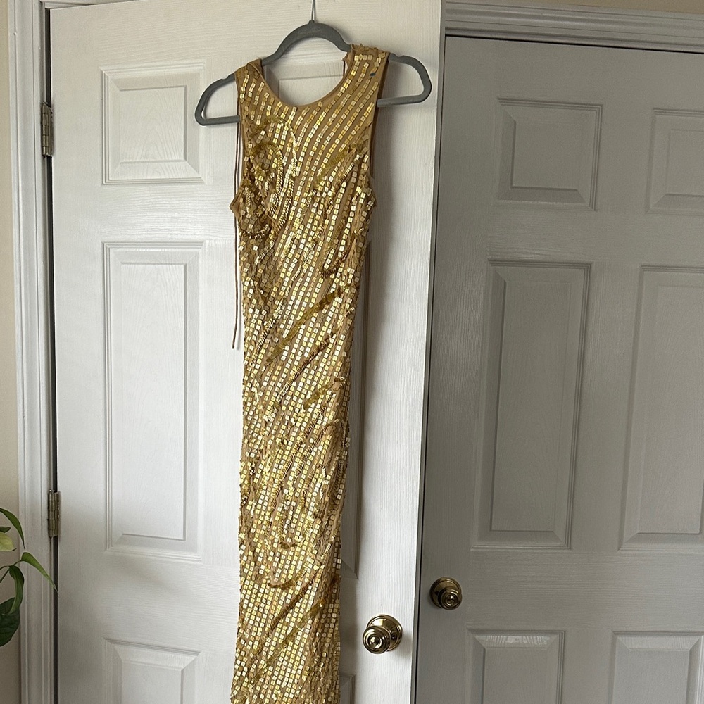 Gold Sequin Sleeveless Gown